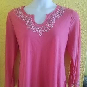 Romantic Sheer Beaded Neck Shirt PLUS Sz 1X 18 20